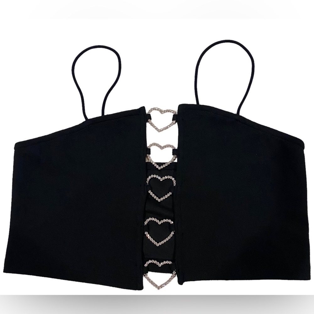 Heart ring detail cami crop top 🩶🖤 (171)